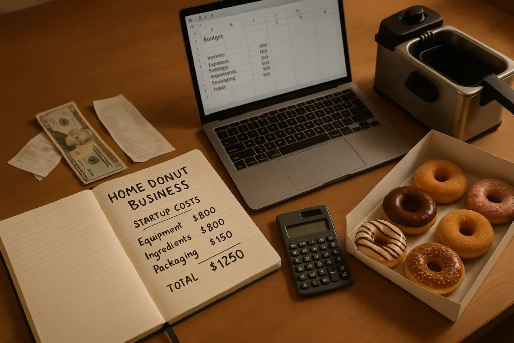 Home donut business startup costs chart with budget breakdown for home bakery setup
